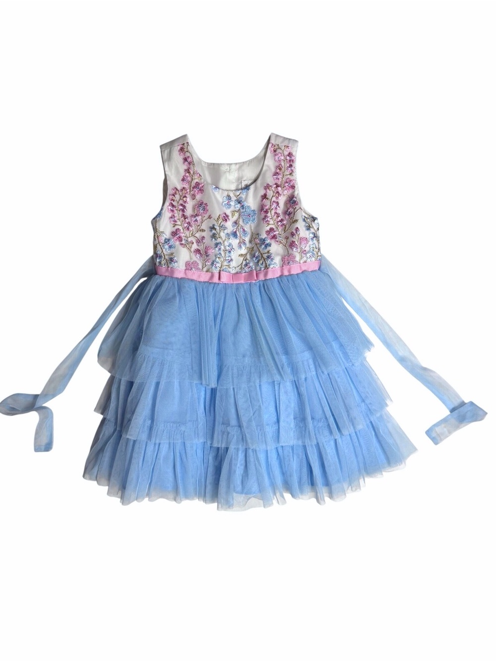 Jona Michelle blue layered tulle floral embroidered bodice dress girls size 4T